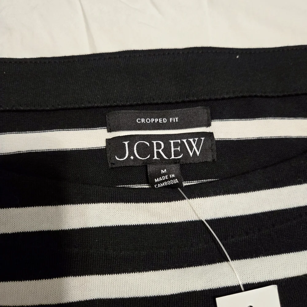 NWT J.CREW Cropped Boatneck T-shirt in Mariner Cotton, Medium, Black Stripe - Picture 3 of 4